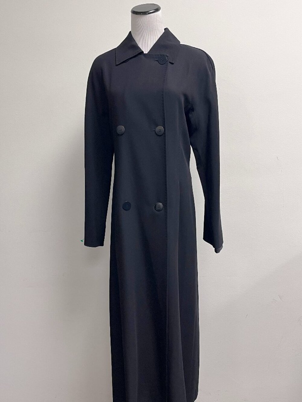 Max Mara black lightweight duster coat double breasted maxi 8 reefer column I42